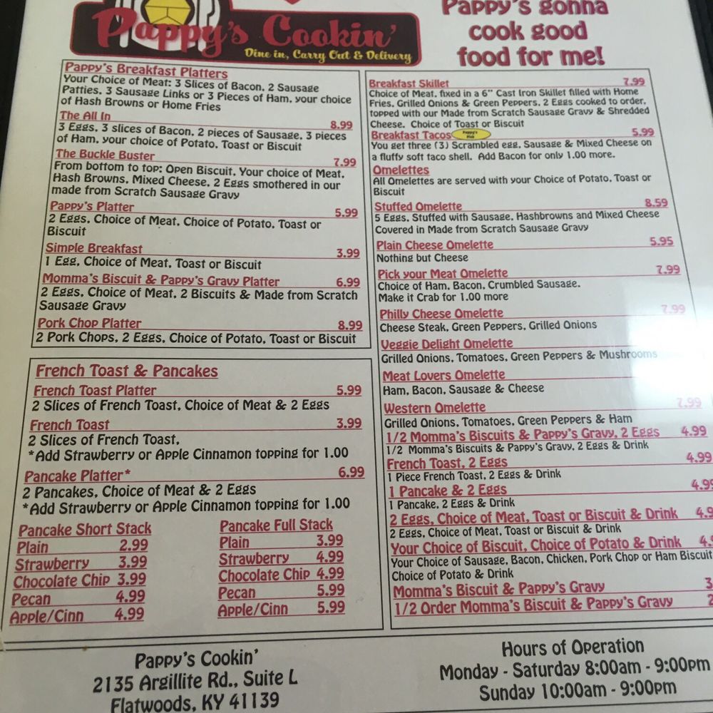 Pappy's Cookin' - Breakfast menu - Breakfast & Brunch Near Me - Flatwoods, Kentucky