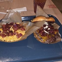 Fat Maggie’s - Got the slamburger with the candied bacon on top and the mac and cheese with bacon on top this stuff is out of this world
