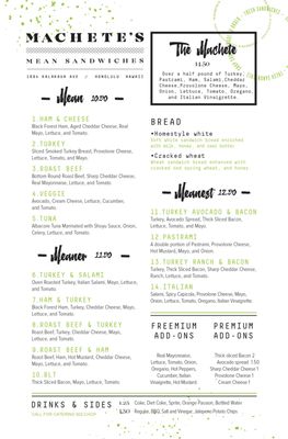 Menu photo 4 Machete's Mean Sandwiches Honolulu, HI Menu photo 4 Machete's Mean Sandwiches Honolulu, HI