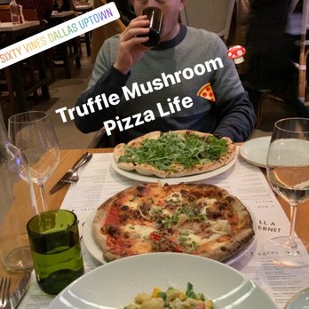 Sixty Vines - Spicy sausage pizza, truffle Mushroom pizza and pasta - New American Near Me - Dallas, Texas Sixty Vines - Spicy sausage pizza, truffle Mushroom pizza and pasta - New American Near Me - Dallas, Texas