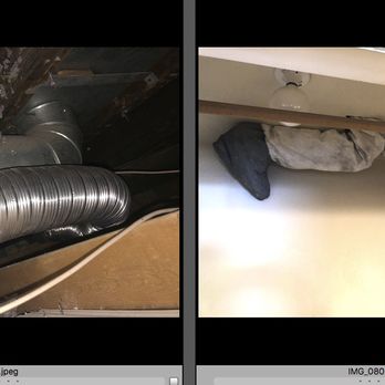 Angel's Duct Cleaning Services Chicago - Dryer exhaust hose threaded through a busy duct area. And Angel's assistant crawling into the ceiling area to properly seat the hose. - Air Duct Cleaning Near Me - Chicago, Illinois Angel's Duct Cleaning Services Chicago - Dryer exhaust hose threaded through a busy duct area. And Angel's assistant crawling into the ceiling area to properly seat the hose. - Air Duct Cleaning Near Me - Chicago, Illinois