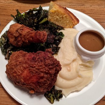 Vaudeville - Fried Chicken with Whipped Potatoes and Kale: daily special for Sundays - New American Near Me - Fredericksburg, Texas