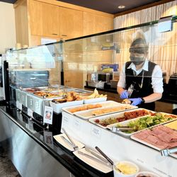 Golden Gate Lounge - Pasta and deli section. They also have soup, rice, salad, coffee & espresso, tea...