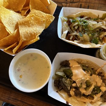 Taco Jed - Chips & Queso, steak fajita taco, pulled pork taco, salsa verde - Tacos Near Me - Rochester, Minnesota Taco Jed - Chips & Queso, steak fajita taco, pulled pork taco, salsa verde - Tacos Near Me - Rochester, Minnesota