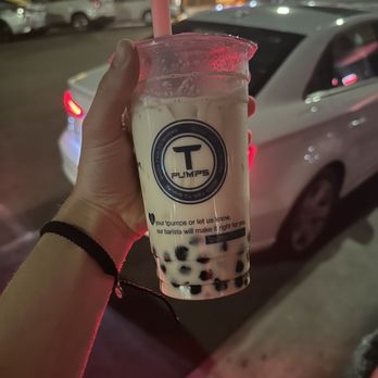 Tpumps - Green milk tea with double boba, 50% sweet, 1 pump of rose flavor - Coffee & Tea Near Me - San Francisco, California Tpumps - Green milk tea with double boba, 50% sweet, 1 pump of rose flavor - Coffee & Tea Near Me - San Francisco, California