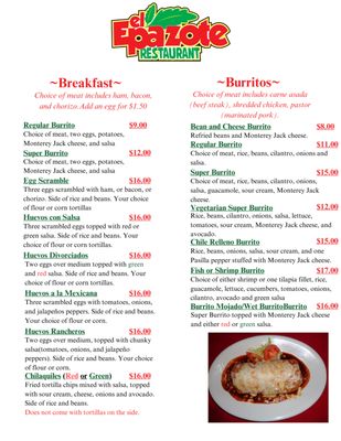 Menu photo 2 El Epazote Restaurant Hollister, CA