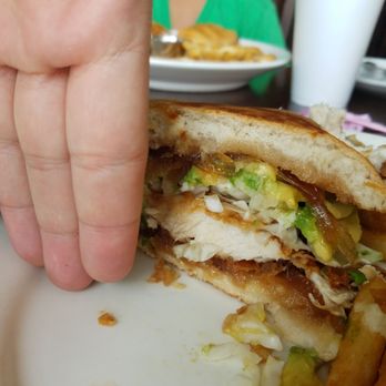 Texas Bistro - Each notch in my finger is roughly 1" making the sandwich two and a half inches thick - New American Near Me - New Braunfels, Texas Texas Bistro - Each notch in my finger is roughly 1" making the sandwich two and a half inches thick - New American Near Me - New Braunfels, Texas