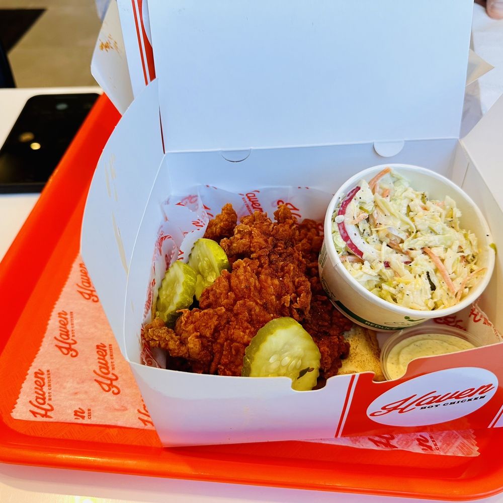 Haven Hot Chicken - Medium chicken tenders, slaw and pickles. - Chicken Shop Near Me - Norwalk, Connecticut