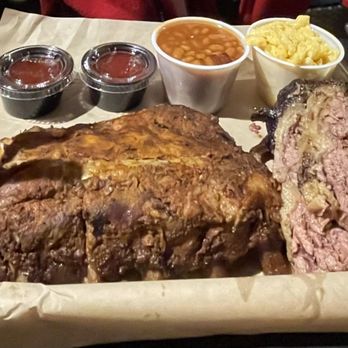 Roadside BBQ - Beef brisket ribs beans and mac and cheese. The mac and cheese was awesome - Barbeque Near Me - Islamorada, Florida