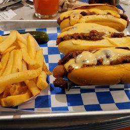 Triple chili cheese dogs