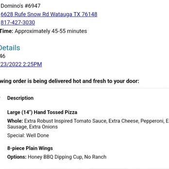 Domino's Pizza - the order for the pizza - Pizza Near Me - Fort Worth, Texas