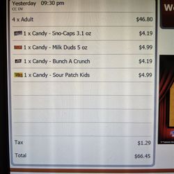 Heritage Theaters - An itemized list of things purchased at Regal Cinemas in Mashpee Commons.