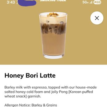 Smoking Tiger Coffee Lab - Description of the Honey Bori Latte - Coffee & Tea Near Me - Gardena, California