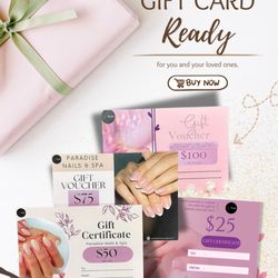 Paradise Nails & Spa - Looking for the perfect gift that always fits? 
Our Paradise Nails & Spa Gift Cards are ready for you and your loved ones!