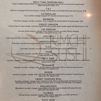 Kimchi Sushi - menu for special rolls - Japanese Near Me - Winnipeg, Manitoba