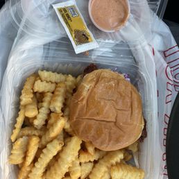 Chicken "Hot" sandwich and fries Chicken "Hot" sandwich and fries