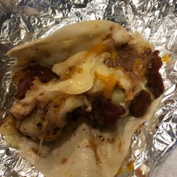 The desperado taco. I swapped the chorizo out for bacon. Was supposed to have queso.