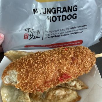 Myungrang Hot Dog - Mozzarella and plain crumbs, no sugar. As well as the veggie dumplings! - Korean Near Me - Columbus, Ohio Myungrang Hot Dog - Mozzarella and plain crumbs, no sugar. As well as the veggie dumplings! - Korean Near Me - Columbus, Ohio