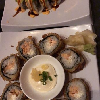 Cafe Mochi - Haiwaii roll on the bottom, and volcano roll on the top. Both were delicious! The Hawaiian roll came with a yummy pineapple mayo. - Sushi Bars Near Me - St Louis, Missouri Cafe Mochi - Haiwaii roll on the bottom, and volcano roll on the top. Both were delicious! The Hawaiian roll came with a yummy pineapple mayo. - Sushi Bars Near Me - St Louis, Missouri