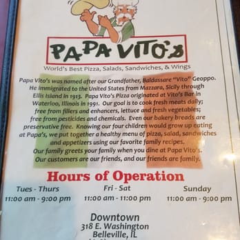 Papa Vito's Belleville - Front of menu - Pizza Near Me - Belleville, Illinois Papa Vito's Belleville - Front of menu - Pizza Near Me - Belleville, Illinois