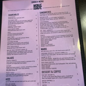 Noble Wave - Food menu side 1 - Cajun/Creole Near Me - Salem, Oregon