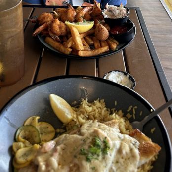 Doc's Seafood & Steaks - Shrimp platter and stuffed flounder - Seafood Near Me - Corpus Christi, Texas