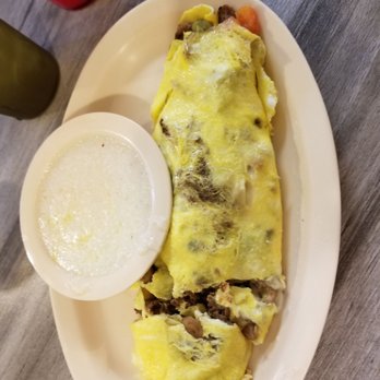 Cedar Point Restaurant - Cheesesteak omelet with grits - Breakfast & Brunch Near Me - Spring Lake, North Carolina Cedar Point Restaurant - Cheesesteak omelet with grits - Breakfast & Brunch Near Me - Spring Lake, North Carolina