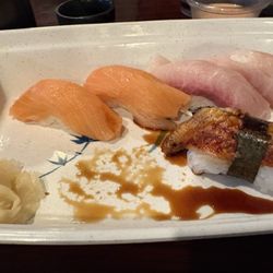 Sushi: Sake, hamachi, and ebi.