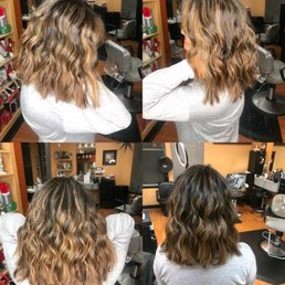 trendy haircut,root touch up & balayage by Carrie Frazer