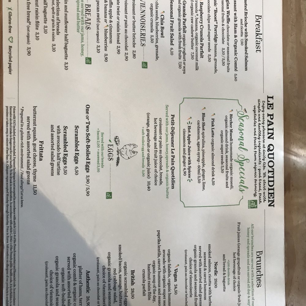 Le Pain Quotidien - Menu - Breakfast & Brunch Near Me - Paris, 75 Le Pain Quotidien - Menu - Breakfast & Brunch Near Me - Paris, 75