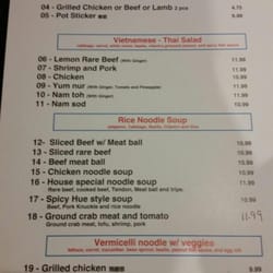 Yummy Yum Vietnamese Thai Cuisine - Menu side 1