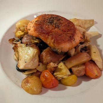 DiFebos - Rehoboth Beach - Salmon, with potatoes, artichokes, tomatoes and olives - Seafood Near Me - Rehoboth Beach, Delaware DiFebos - Rehoboth Beach - Salmon, with potatoes, artichokes, tomatoes and olives - Seafood Near Me - Rehoboth Beach, Delaware