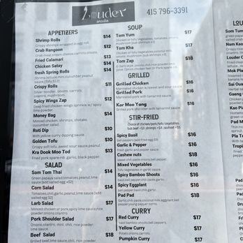 Louder Restaurant - I believe this is their official menu after the soft opening. - Thai Near Me - San Francisco, California