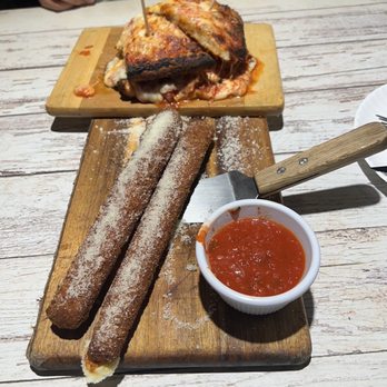 Joe's Rotisseria - Thunder sticks and chicken parm sandwich on garlic bread - Pizza Near Me - Roselle Park, New Jersey Joe's Rotisseria - Thunder sticks and chicken parm sandwich on garlic bread - Pizza Near Me - Roselle Park, New Jersey