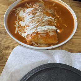 Bean, rice and cheese wet burrito. Bean, rice and cheese wet burrito.