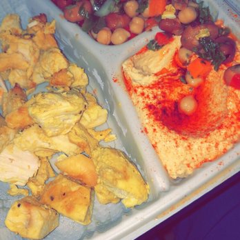 Daily Bread - Chicken Platter with hummus and chickpea/fava bean salad - Mediterranean Near Me - Miami, Florida