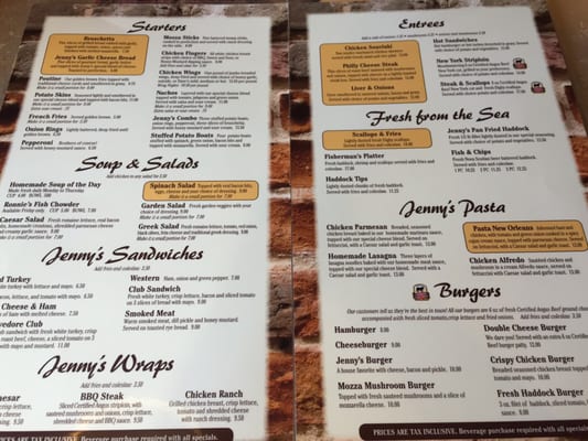 Menu photo 2 Jenny's Place Lounge Ltd Halifax, NS Menu photo 2 Jenny's Place Lounge Ltd Halifax, NS