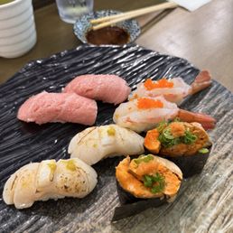 Ankimo, scallops, amaebi, toro Ankimo, scallops, amaebi, toro
