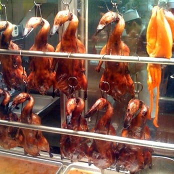 Sam Woo BBQ - The duck/squid case. Stainless steel gut bowl visible at lower right. - Barbeque Near Me - Alhambra, California Sam Woo BBQ - The duck/squid case. Stainless steel gut bowl visible at lower right. - Barbeque Near Me - Alhambra, California