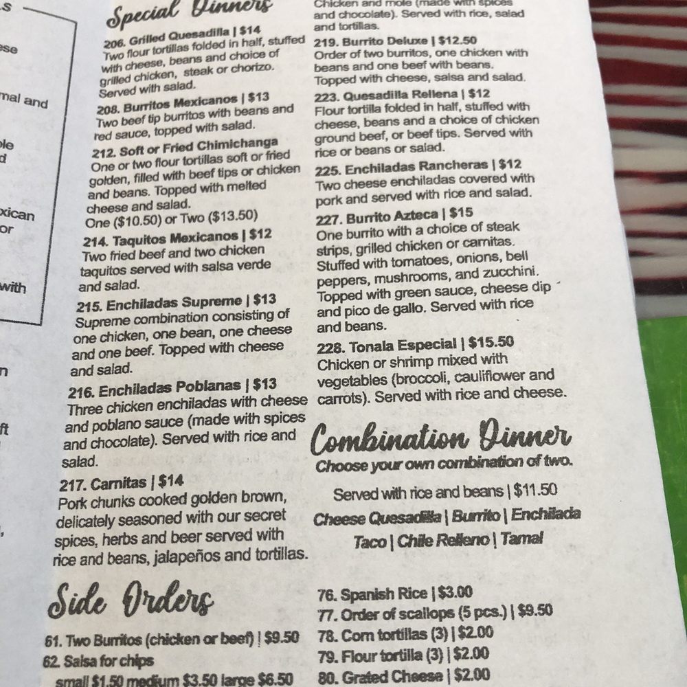 La Tonalteca - Menu - Mexican Near Me - Millsboro, Delaware