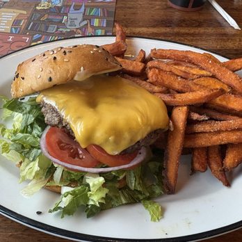 54th Street Restaurant & Drafthouse - BURGER WITH CHEESE*SWEET POTATO FRIES - American Near Me - Pflugerville, Texas