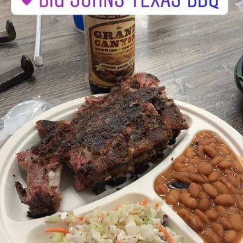 Big John's Texas BBQ - Half-pack ribs plate with beans and coleslaw. Fresh from the BBQ! - Barbeque Near Me - Page, Arizona