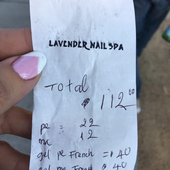 Lavender Nails Spa - Hand written receipt showing different prices than menu. $40 for a horrible , lumpy , uneven gel polish . - Nail Salons Near Me - Oakland, California