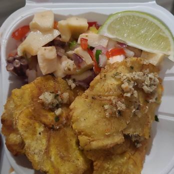 Mamacitas - seafood salad and tostones en mojo - Puerto Rican Near Me - Syracuse, New York Mamacitas - seafood salad and tostones en mojo - Puerto Rican Near Me - Syracuse, New York
