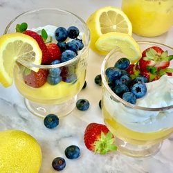 Lemon Curd Fruit Bowls with fresh whipped cream