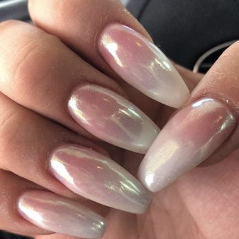 Ooh La La Nails - Pink & white ombré dip acrylic nails with chrome top coat - Nail Salons Near Me - Sheridan, Colorado