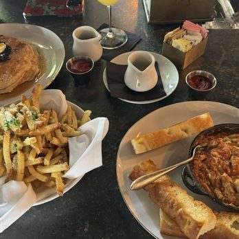Prime 120 - Pancakes, truffle, fries, wood-oven baked eggs with focaccia toast - Steakhouses Near Me - Woodstock, Georgia Prime 120 - Pancakes, truffle, fries, wood-oven baked eggs with focaccia toast - Steakhouses Near Me - Woodstock, Georgia