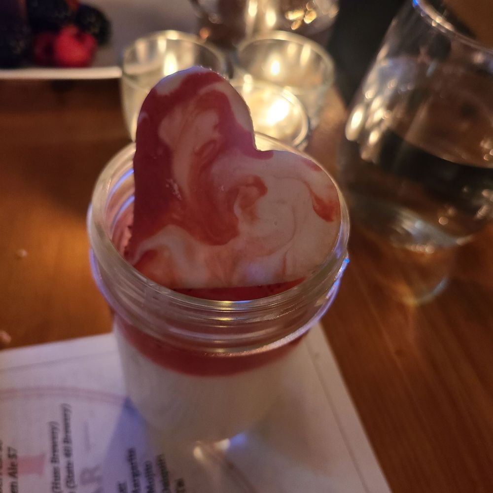 Jennifer's Catering - Pink champagne panna cotta with strawberries and a heart shaped sugar cookie. - Caterers Near Me - Phoenix, Arizona Jennifer's Catering - Pink champagne panna cotta with strawberries and a heart shaped sugar cookie. - Caterers Near Me - Phoenix, Arizona