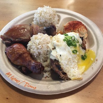 Guava Smoked - Smoked mixed plate with smoked chicken drumsticks and smoked mild loco moco. - Barbeque Near Me - Honolulu, Hawaii Guava Smoked - Smoked mixed plate with smoked chicken drumsticks and smoked mild loco moco. - Barbeque Near Me - Honolulu, Hawaii