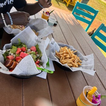 Mamahune's - Blue goddess salad with fish, truffle fries and tacos with mikai mai tais. - Tiki Bars Near Me - Kapaa, Hawaii